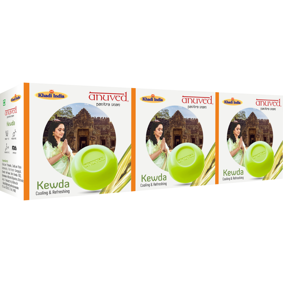 Anuved Herbal Kewda [Fragrant Screw Pine] Soap enriched with Rishikesh Gangajal and Kewda (Lord Ganesha's favorite flower) Extracts for cooling & refreshing your skin resulting in radiant skin 125gms