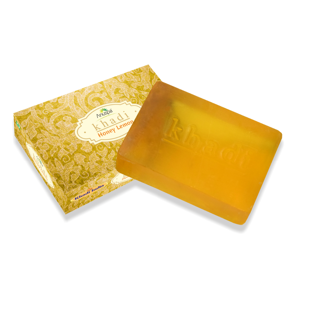 Anuspa Khadi Handcrafted Herbal Honey Lemon Bathing Bar soothes the skin 125gms