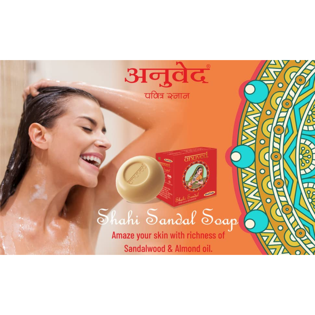 Anuved Herbal Shahi Sandal [Chandan] Soap enriched with Rishikesh Gangajal contains pure Sandalwood & Almond Oil for soft & glowing skin 125gms