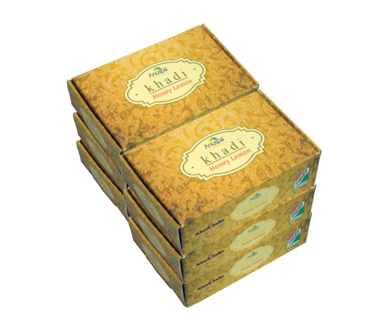 Anuspa Khadi Handcrafted Herbal Honey Lemon Bathing Bar soothes the skin 125gms each (Pack of 6)