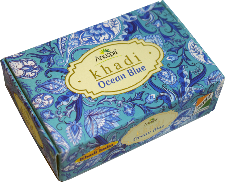 Anuspa Khadi Handcrafted Herbal Ocean Blue Bathing Bar for hydration 125gms each (Pack of 6)