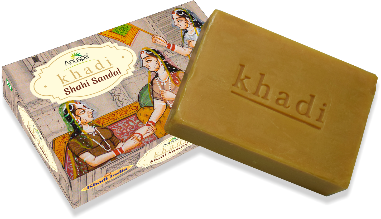 Anuspa Khadi Handcrafted Herbal Shahi Sandal Soap soothes the skin 125gms each (Pack of 6)