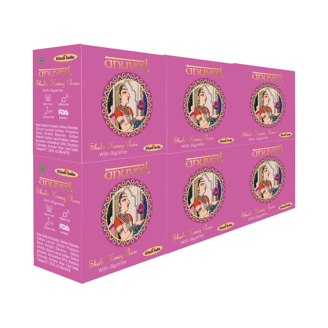 Anuved Shahi Honey Rose Bathing Bar - 125g each (Pack of 6)