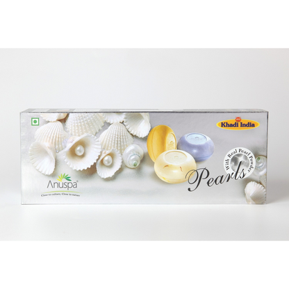 Anuspa Herbal Pearl Gift Pack enriched with real Pearl powder contains Kesar [Saffron] & Milk, Sandal [Chandan] with Almond Oil and Lavender with Jojoba Oil Soaps 125gms each (Set of 3)