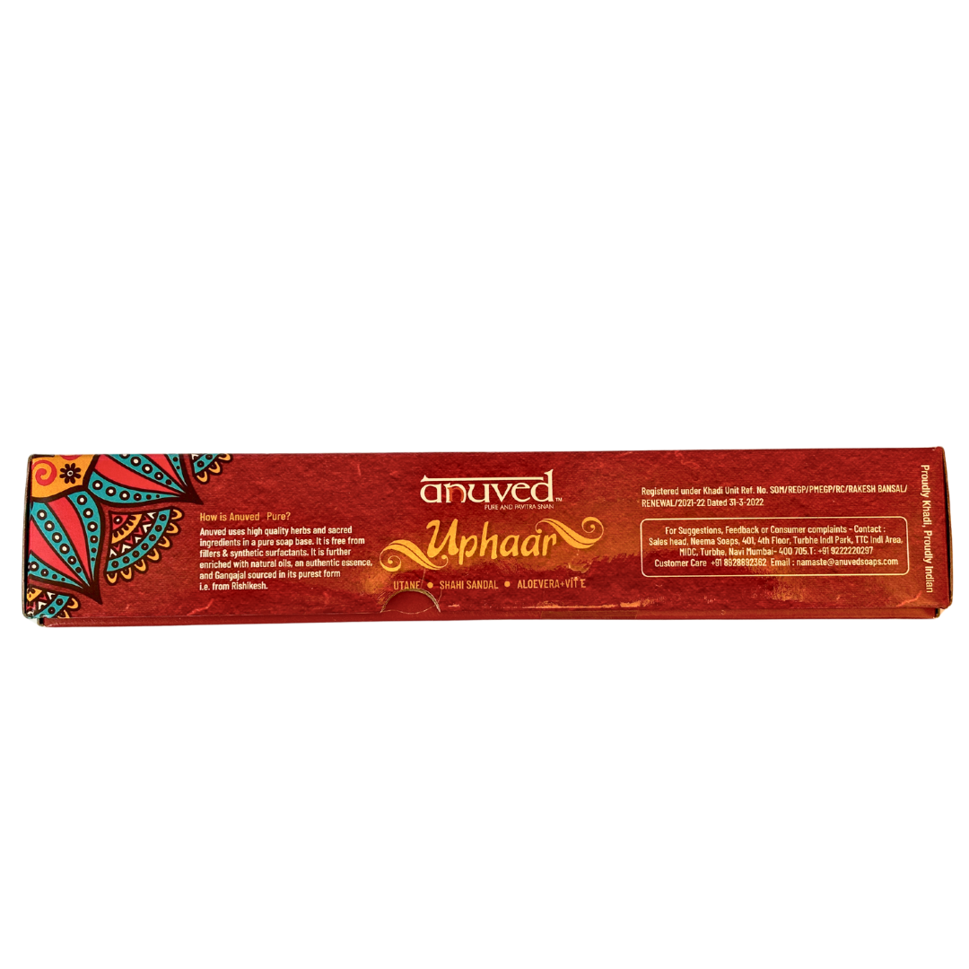 Anuved Uphaar Gift Set contains Utane[Ubtan], Shahi Sandal and Aloevera + Vitamin E Herbal Soaps - 100gms each (Set of 3)