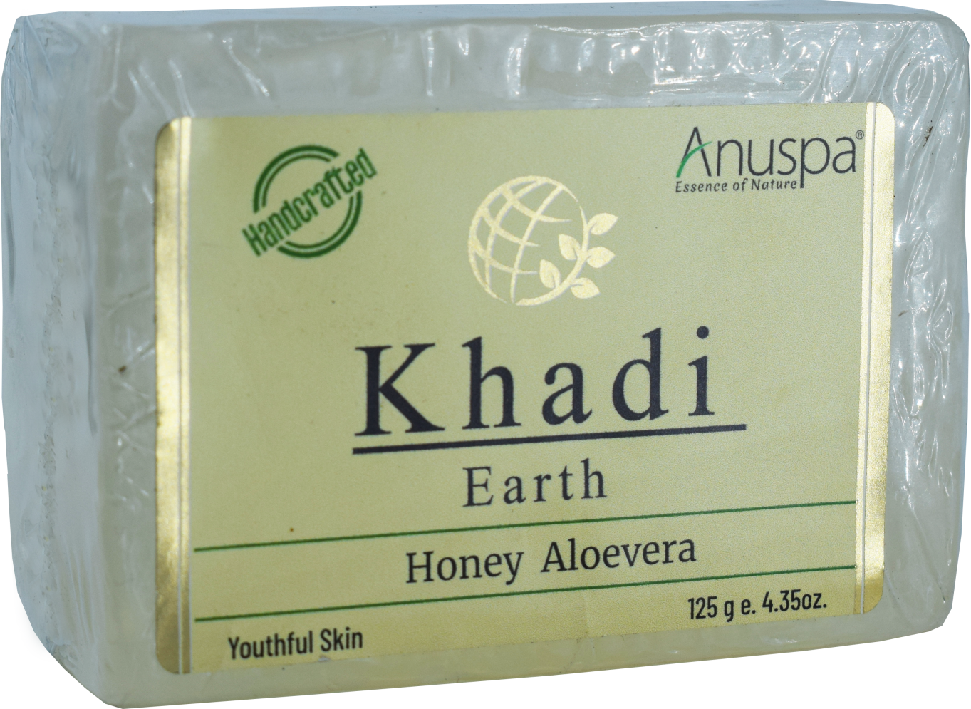 Anuspa Khadi Earth Handcrafted Herbal Honey Aloevera Bathing Bar for youthful skin,125gms
