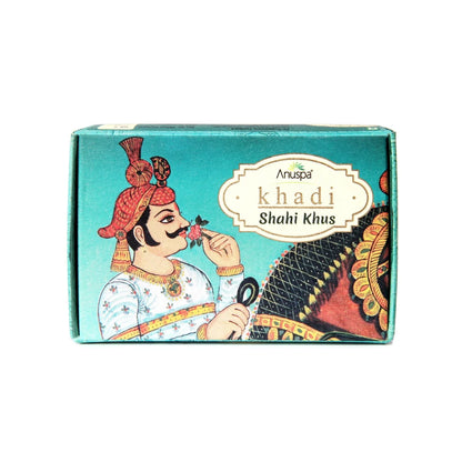 Anuspa Khadi Shahi & Scrub Combo - Shahi Khus [Vetiver], Shahi Sandal and Charcoal Herbal Soaps  125gms each (Pack of 3)