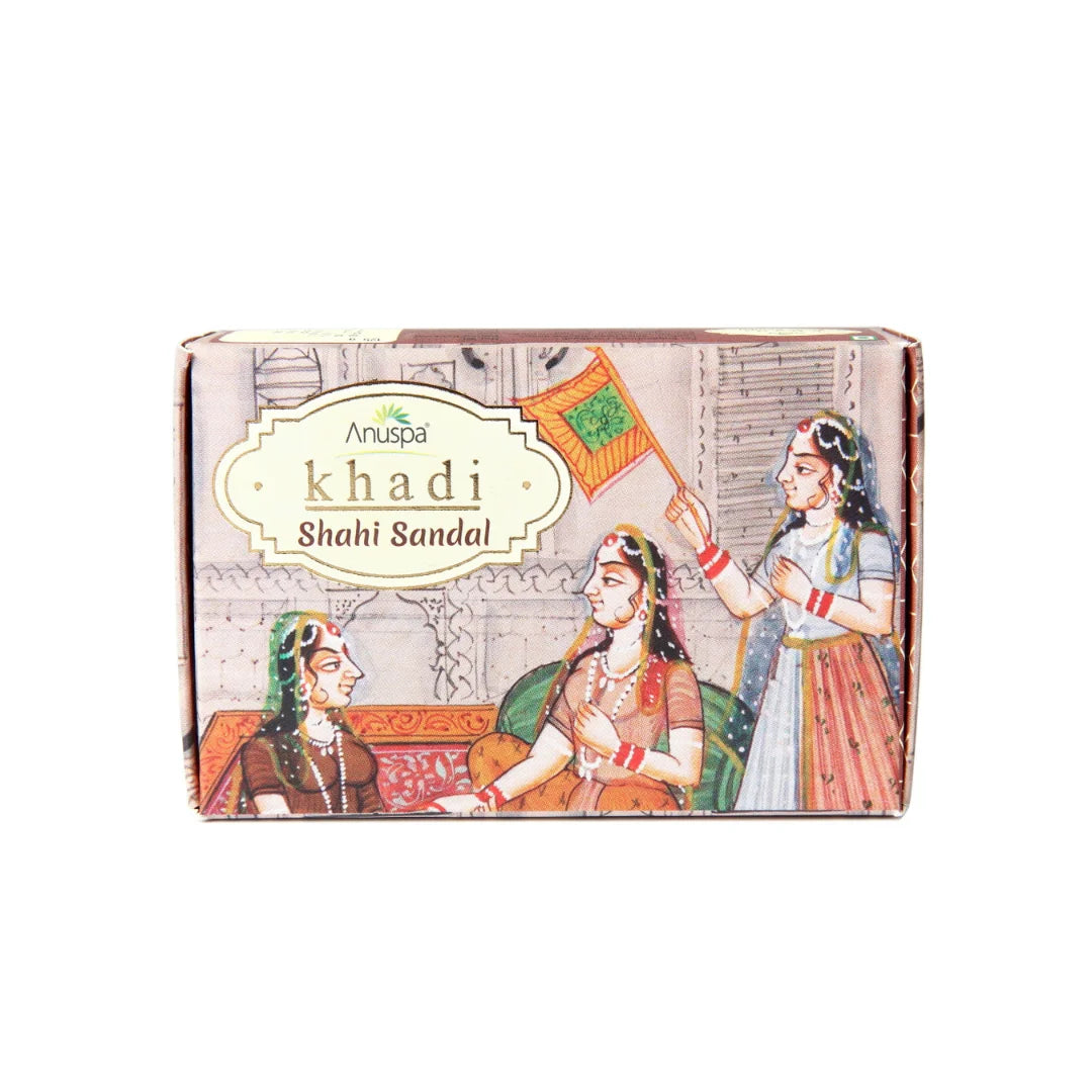 Anuspa Khadi Shahi & Scrub Combo - Shahi Khus [Vetiver], Shahi Sandal and Charcoal Herbal Soaps  125gms each (Pack of 3)