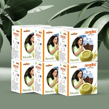 Load image into Gallery viewer, Anuved Herbal Kewda [Fragrant Screw Pine] Soap enriched with Rishikesh Gangajal and Kewda (Lord Ganesha&#39;s favorite flower) Extracts for cooling &amp; refreshing your skin resulting in radiant skin 125gms each (Pack of 6)
