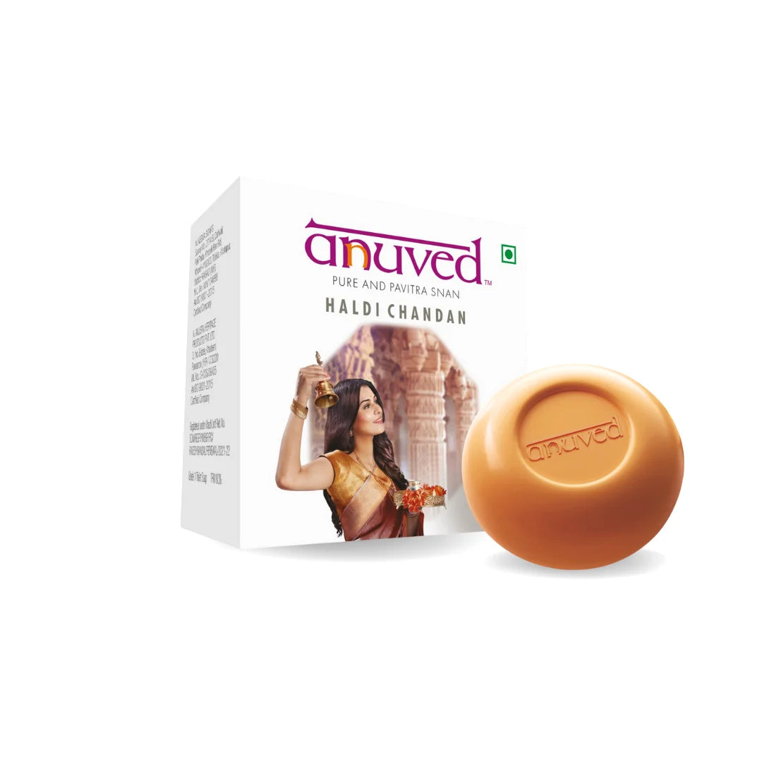 Anuved Natural Scrub Combo  contains Utane [Ubtan], Vinhuti and Haldi Chandan Soaps - 125g each (Pack of 3)