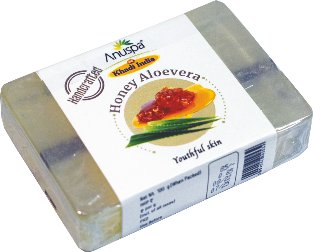 Anuspa Khadi Handcrafted Herbal Honey Aloe Vera Soaps for youthful skin 100gms (Pack of 1)