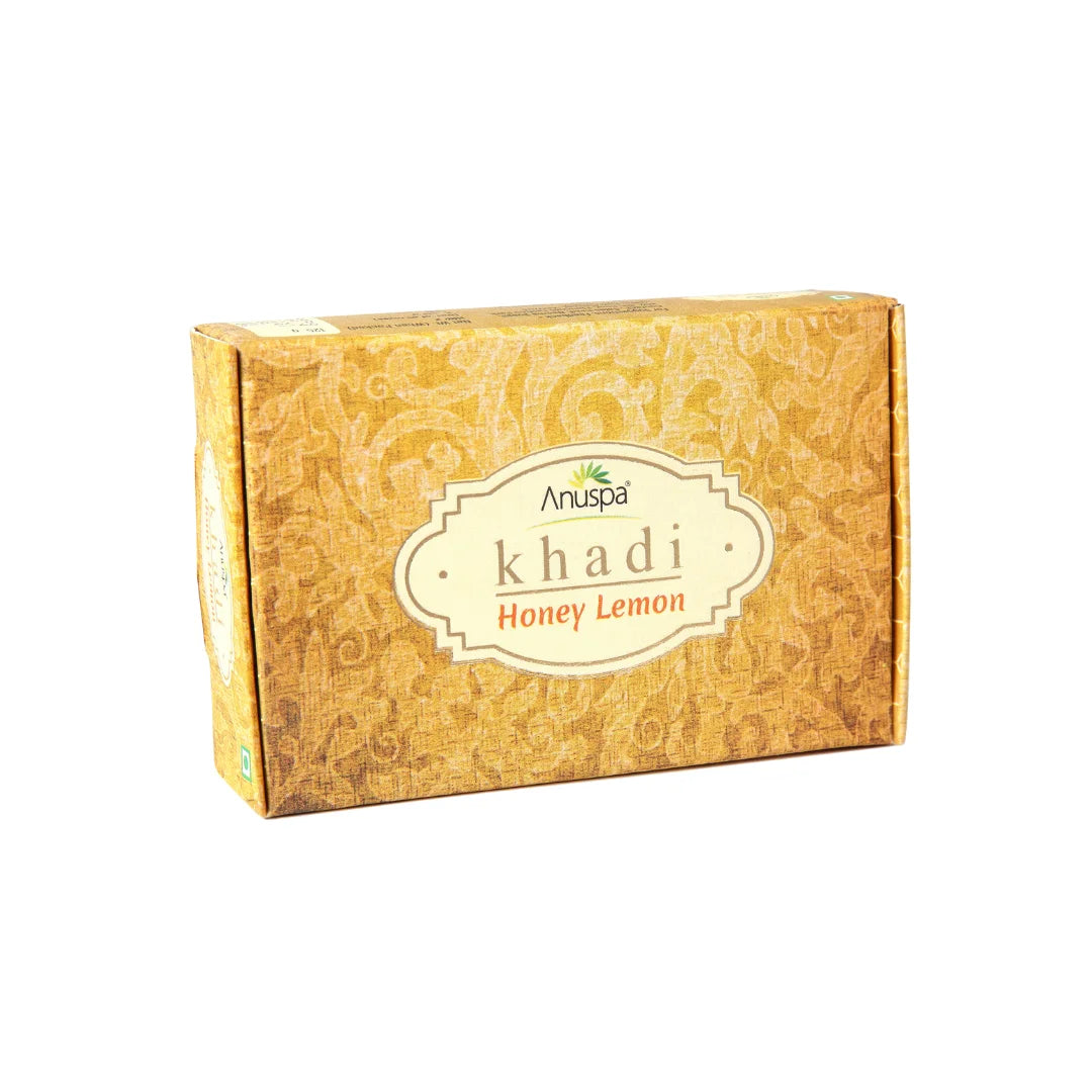 Anuspa Khadi Nature Combo of Ocean Blue, Honey Lemon & Tea Tree Herbal Bathing Bars 125gms each (Pack of 3)