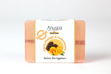 Load image into Gallery viewer, Anuspa Khadi Handcrafted Herbal Spicy Orange &amp; Cedar Wood Soap restores skin suppleness 100gms
