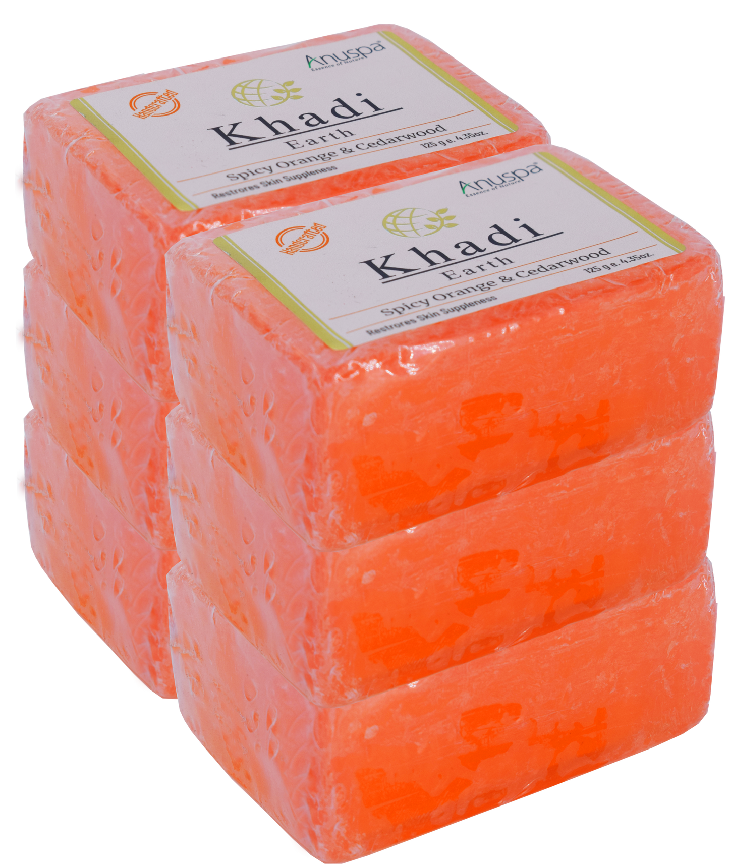 Anuspa Handcrafted Herbal Khadi Earth Spicy Orange & Cedar Wood Bathing Bar restores skin suppleness 125gms