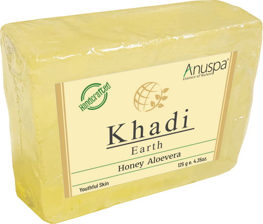 Anuspa Khadi Earth Handcrafted Herbal Honey Aloevera Bathing Bar for youthful skin,125gms