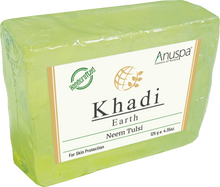 Load image into Gallery viewer, Anuspa Handcrafted Herbal Khadi Earth Neem [Indian Lilac] Tulsi [Holy-Basil] Soaps for skin protection 125gms (Pack of 3)
