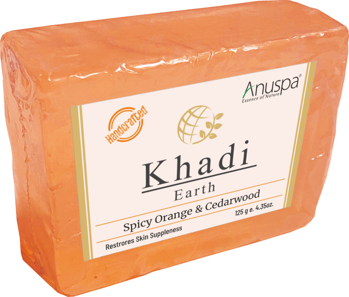 Anuspa Handcrafted Herbal Khadi Earth Spicy Orange & Cedar Wood Bathing Bar restores skin suppleness 125gms