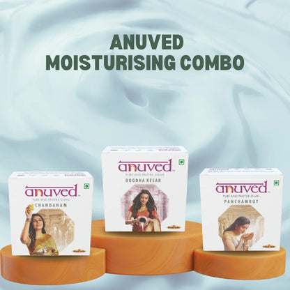 Anuved Moisturizing Combo pack contains Chandanam [Sandalwood], Panchamrit & Kesar [Saffron] herbal soaps - 125g each (Pack of 3)