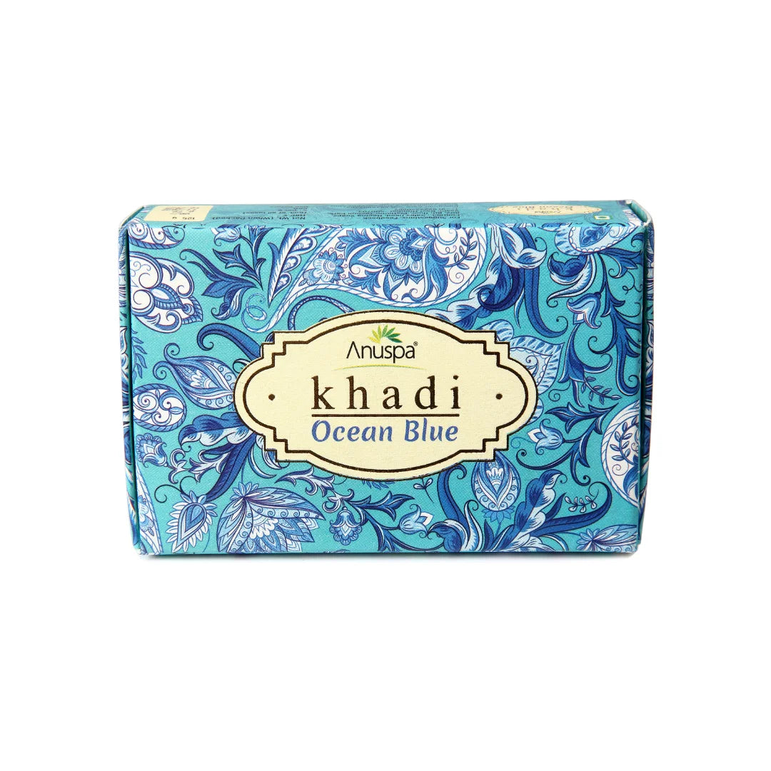 Anuspa Khadi Nature Combo of Ocean Blue, Honey Lemon & Tea Tree Herbal Bathing Bars 125gms each (Pack of 3)