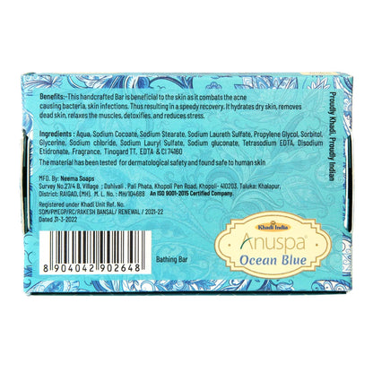 Anuspa Khadi Handcrafted Herbal Ocean Blue Bathing Bar for hydration 125gms