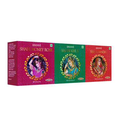 Anuved Shahi Range of Shahi Honey Rose, Shahi Khus [Vetiver] & Shahi Sandal Soap – 125g each (Pack of 3)