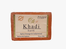Load image into Gallery viewer, Anuspa Handcrafted Herbal Khadi Earth Spicy Orange &amp; Cedar Wood Bathing Bar restores skin suppleness 125gms (Pack of 1)
