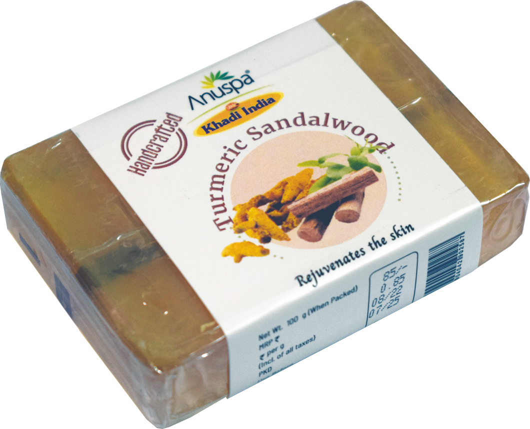 Anuspa Khadi Handcrafted Herbal Turmeric Sandalwood Soap to rejuvenate the skin 100gms