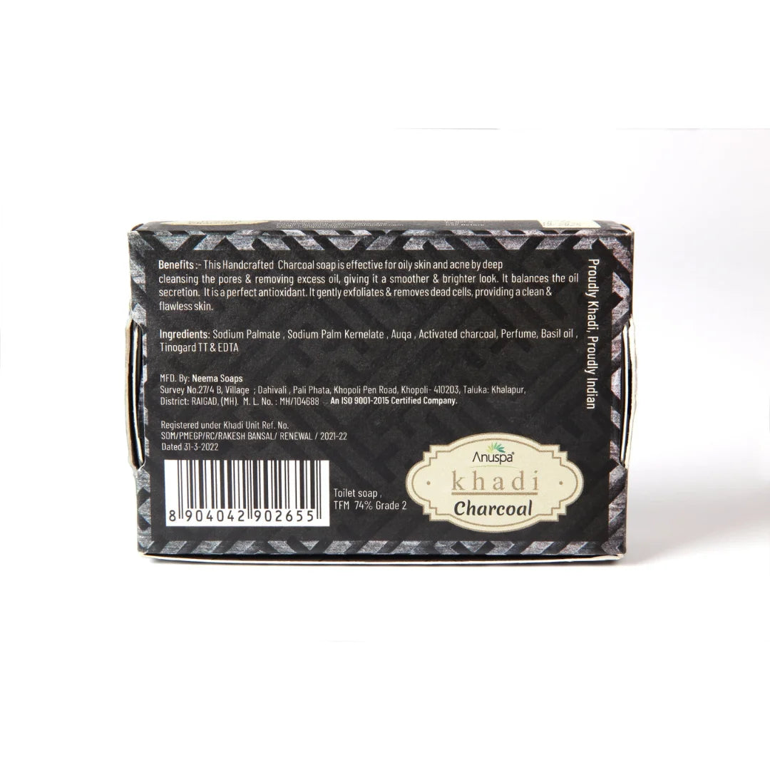 Anuspa Khadi Handcrafted Herbal Charcoal Soap for smoother & brighter look 125gms