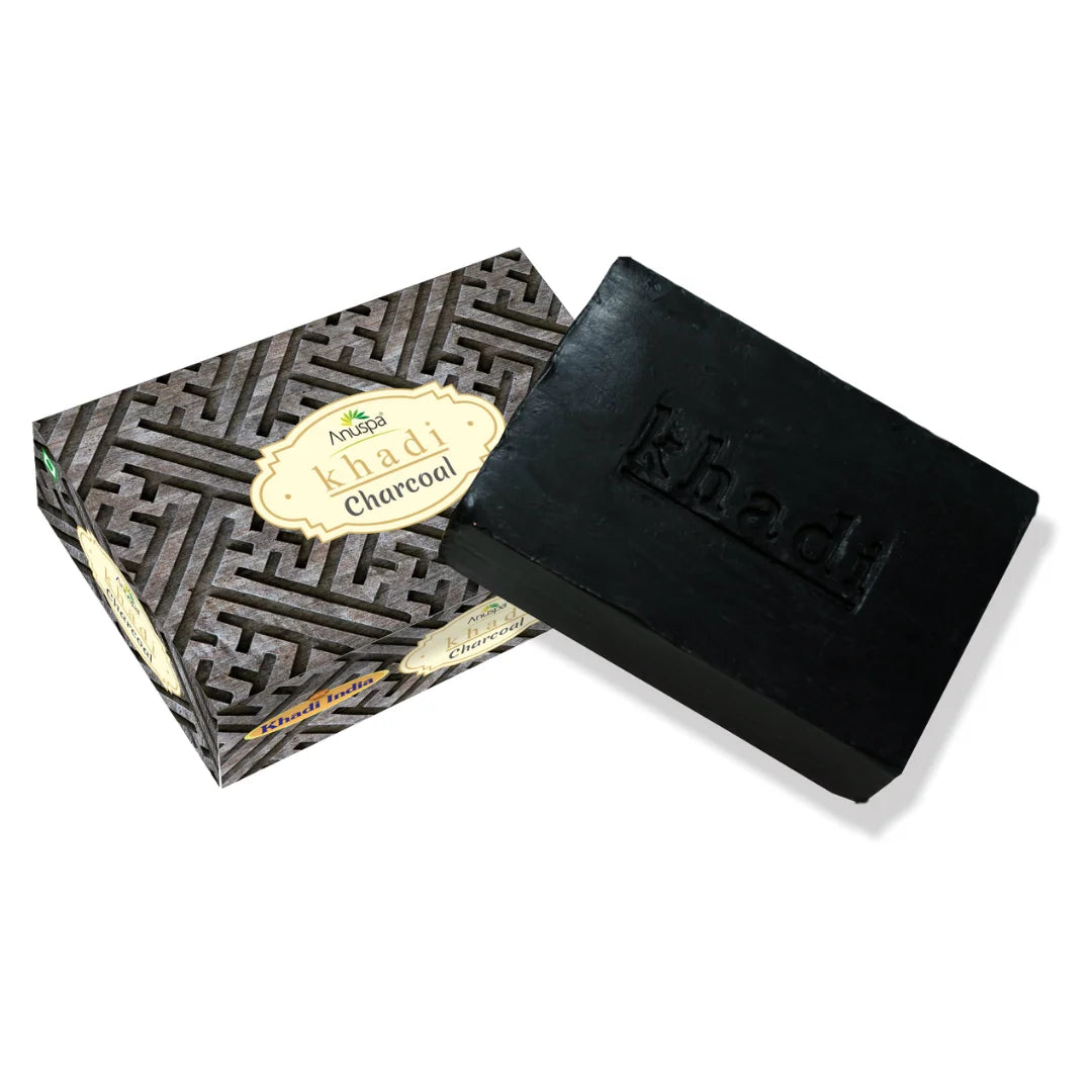 Anuspa Khadi Handcrafted Herbal Charcoal Soap for smoother & brighter look 125gms