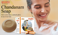 Load image into Gallery viewer, Anuved Herbal Chandanam [Sandalwood] Soap enriched with pure Sandalwood Oil and Rishikesh Gangajal for Luxurious Experience 125gms (Pack of 6)
