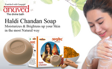Load image into Gallery viewer, Anuved Herbal Haldi Chandan Soap with Turmeric &amp; Sandalwood oil is an authentic bathing soap for brightening &amp; moisturizing your skin 125gms each (Pack of 3)

