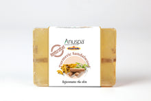 Load image into Gallery viewer, Anuspa Khadi Handcrafted Herbal Turmeric Sandalwood Soaps, It Rejuvenates the skin, Pack of 3 (100g each)
