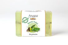 Load image into Gallery viewer, Anuspa Khadi Handcrafted Herbal Neem [Indian Lilac] Tulsi [Holy-Basil] soap for skin protection 100gms each (Pack of 3)
