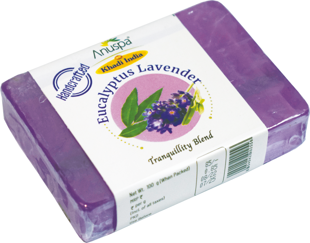 Anuspa Khadi Handcrafted Herbal Eucalyptus Lavender Soaps for tranquillity blend 100gms each (Pack of 10)