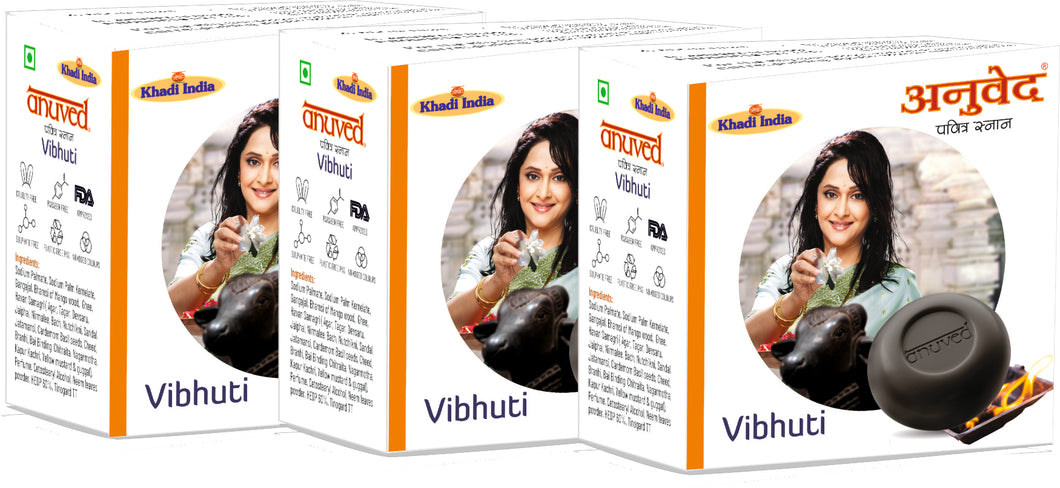 Anuved Herbal Vibhuti Men's Soap enriched with Rishikesh Gangajal is a natural Scrub infused with ashes of Sacred Herbs. This paraben free and cruelty free soap is a treat for your skin & soul 125gms (Pack of 3)