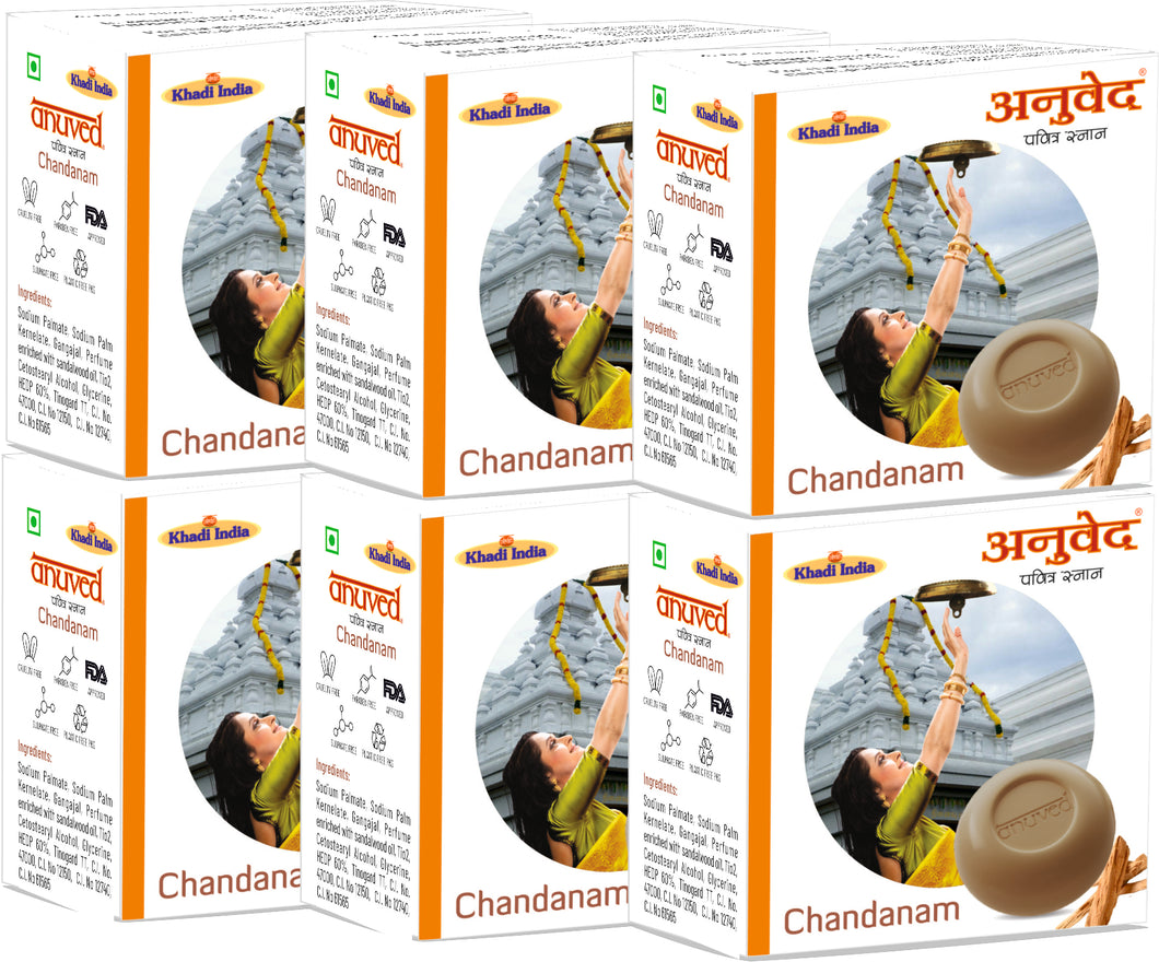 Anuved Herbal Chandanam [Sandalwood] Soap enriched with pure Sandalwood Oil and Rishikesh Gangajal for Luxurious Experience 125gms (Pack of 6)