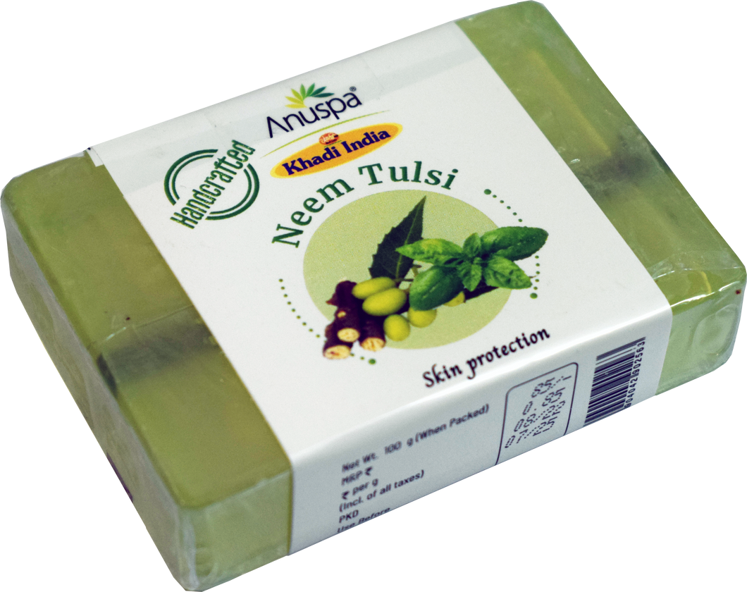 Anuspa Khadi Handcrafted Herbal Neem [Indian Lilac] Tulsi [Holy-Basil] soap for skin protection 100gms each (Pack of 10)