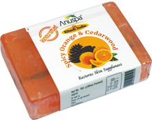 Load image into Gallery viewer, Anuspa Khadi Handcrafted Herbal Spicy Orange &amp; Cedar Wood Soaps restores skin suppleness 100gms each (Pack of 10)
