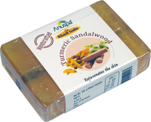 Load image into Gallery viewer, Anuspa Khadi Herbal Soaps Family Combo - Spicy Orange &amp; Cedar Wood, Neem Tulsi, Turmeric Sandalwood, Eucalyptus Lavender and Honey Aloe Vera 100gms each (Pack of 5)
