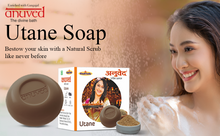 Load image into Gallery viewer, Anuved Herbal Utane (Ubtan) Soap is a natural, exfoliating wholesome cleansing Scrub enriched with 15 Exotic Indian Herbs &amp; Rishikesh Gangajal for soft &amp; glowing skin 125gms each (Pack of 6)
